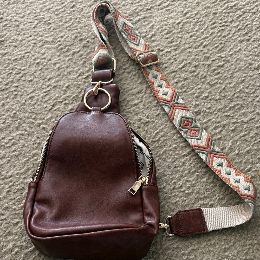 Altar'd State Brown Backpack With Patterned Strap - image 1